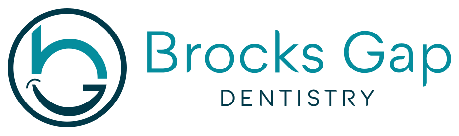 Brooks Gap Dentistry logo featuring stylized tooth symbol and teal text branding.